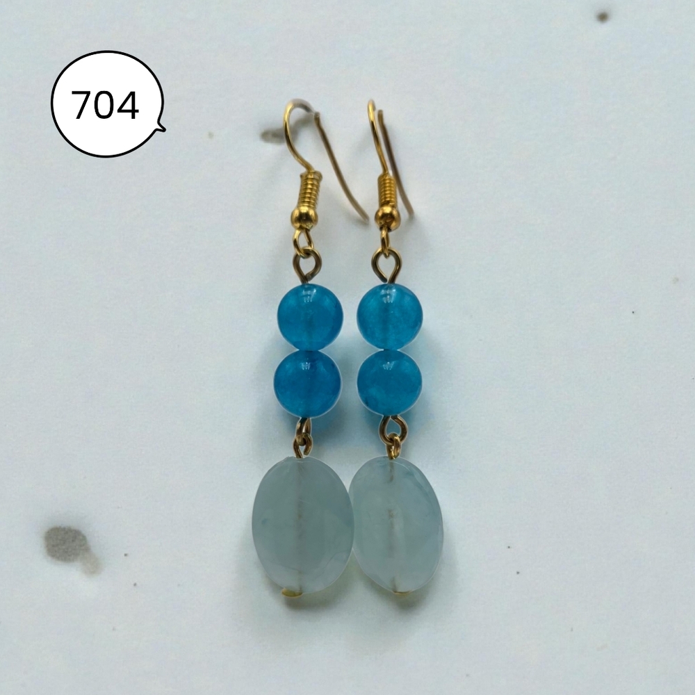 Blue Bead & Light Aqua Glass Drop Earrings with Gold Hooks